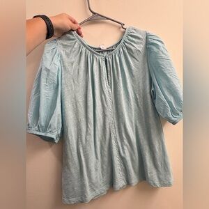 Old Navy Blue and Green Puff Sleeve Blouse